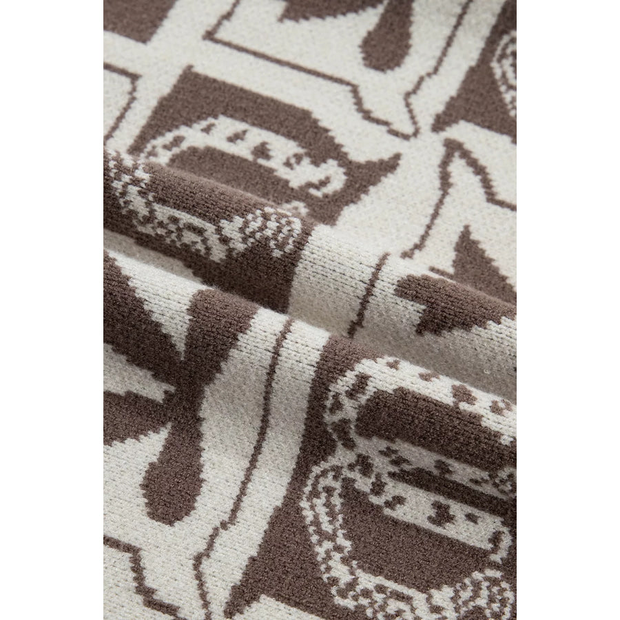 Western Horseshoe Bow Pattern Button Front Sleeveless Knit Sweater Apparel and Accessories