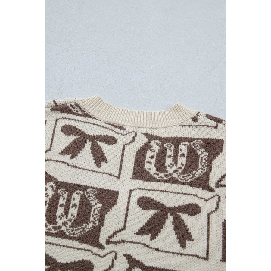 Western Horseshoe Bow Pattern Button Front Sleeveless Knit Sweater Apparel and Accessories