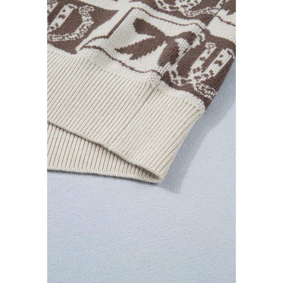 Western Horseshoe Bow Pattern Button Front Sleeveless Knit Sweater Apparel and Accessories