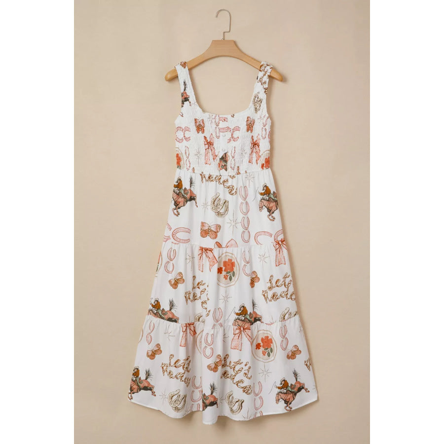 Western Horseshoe Print U-Neck Sleeveless Midi Dress Apparel and Accessories