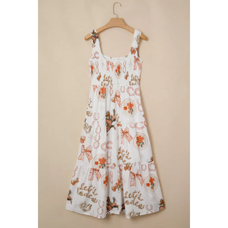 Western Horseshoe Print U-Neck Sleeveless Midi Dress Apparel and Accessories