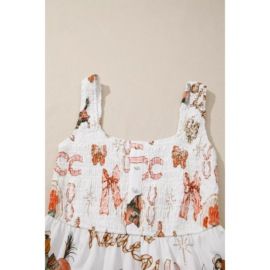 Western Horseshoe Print U-Neck Sleeveless Midi Dress Apparel and Accessories