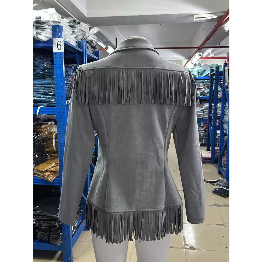 Western-Inspired Fringed Open Front Jacket Apparel and Accessories