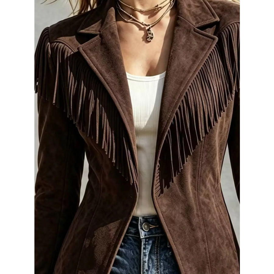 Western-Inspired Fringed Open Front Jacket Apparel and Accessories