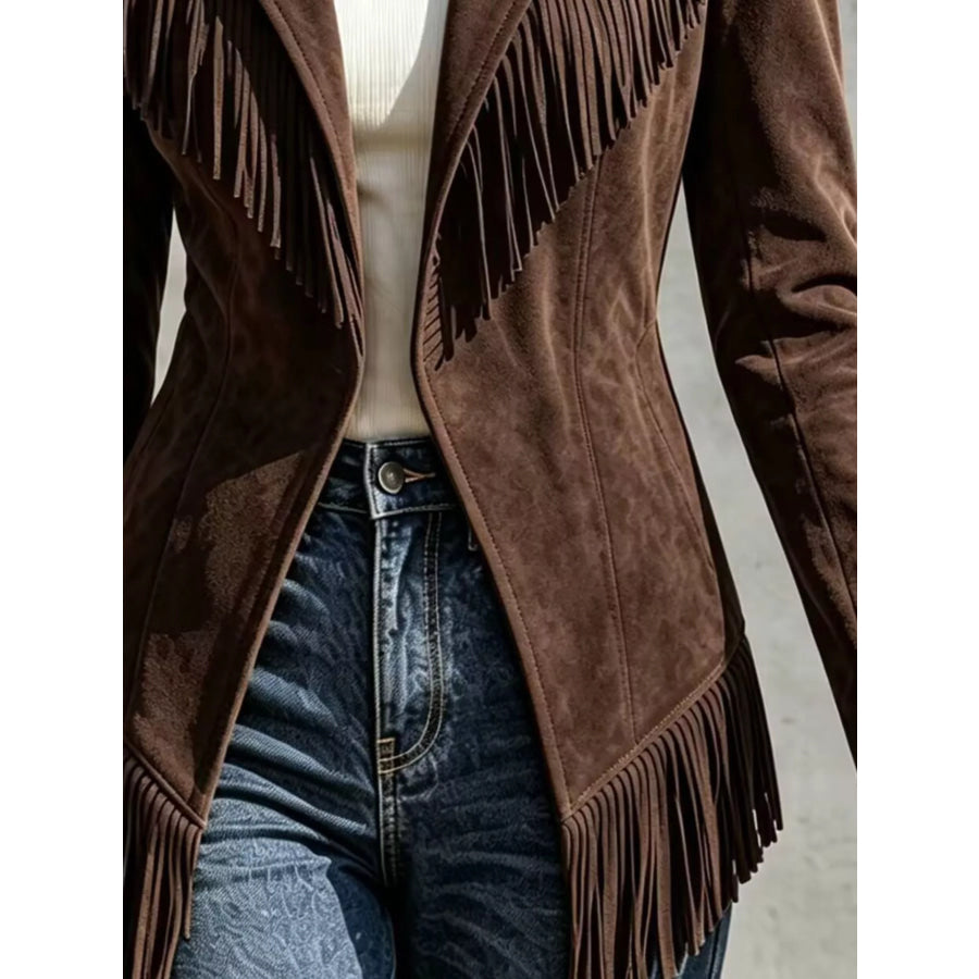 Western-Inspired Fringed Open Front Jacket Apparel and Accessories