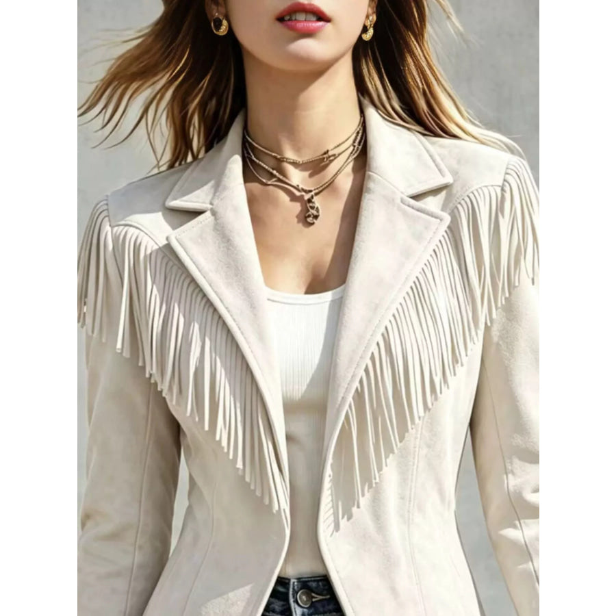Western-Inspired Fringed Open Front Jacket Apparel and Accessories