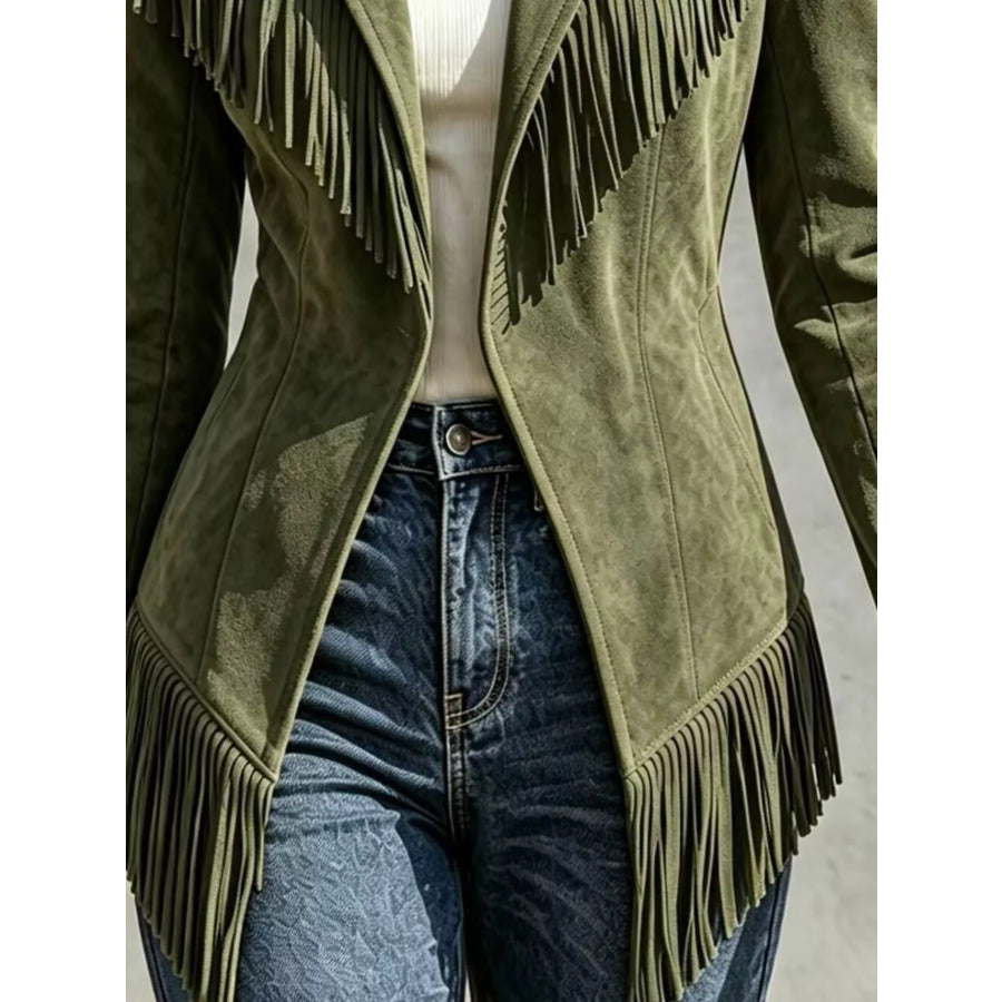 Western-Inspired Fringed Open Front Jacket Apparel and Accessories