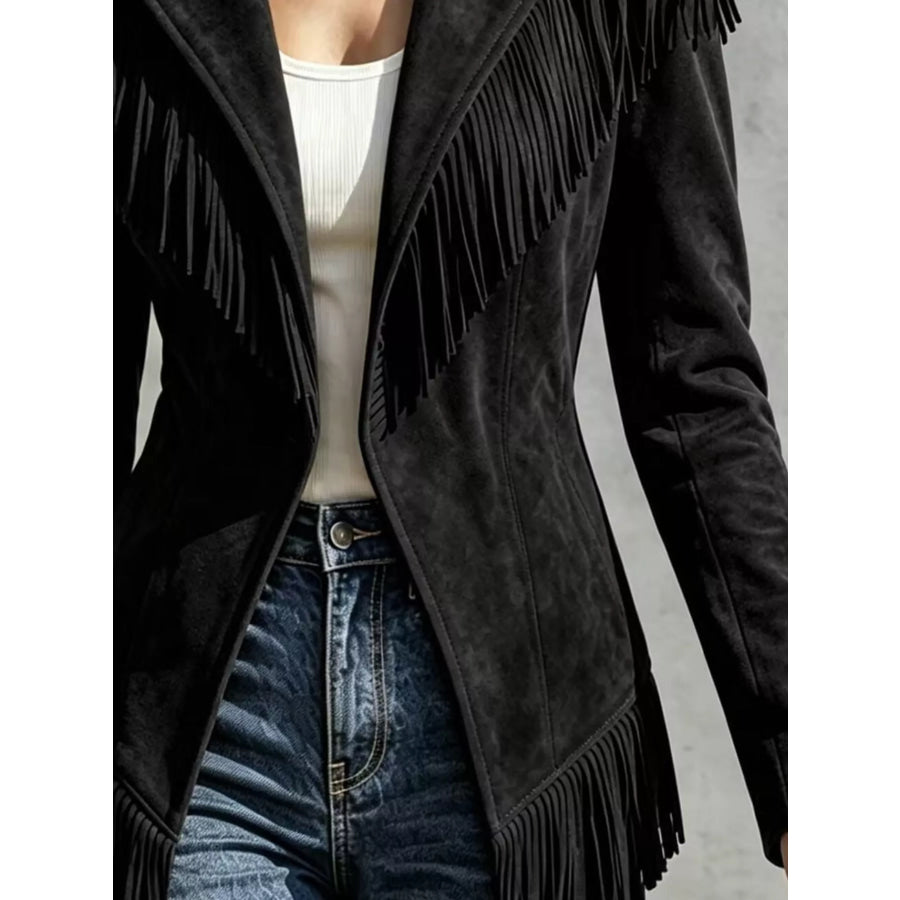 Western-Inspired Fringed Open Front Jacket Apparel and Accessories