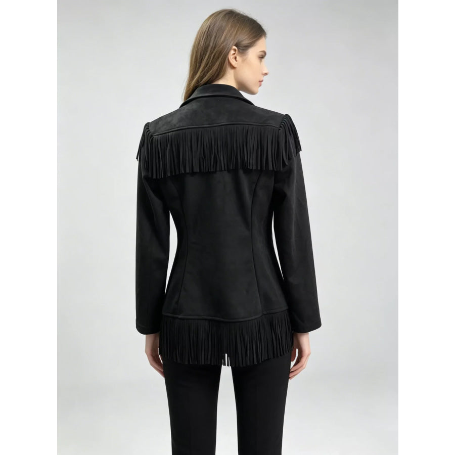 Western-Inspired Fringed Open Front Jacket Apparel and Accessories