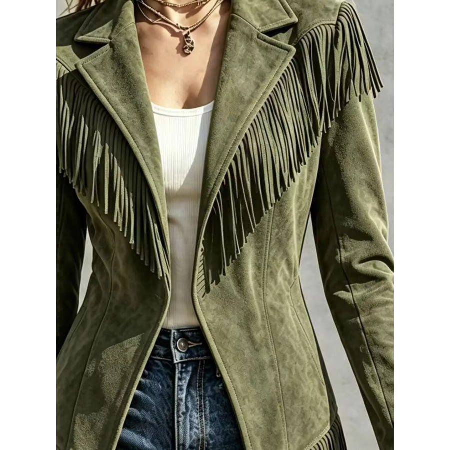 Western-Inspired Fringed Open Front Jacket Apparel and Accessories