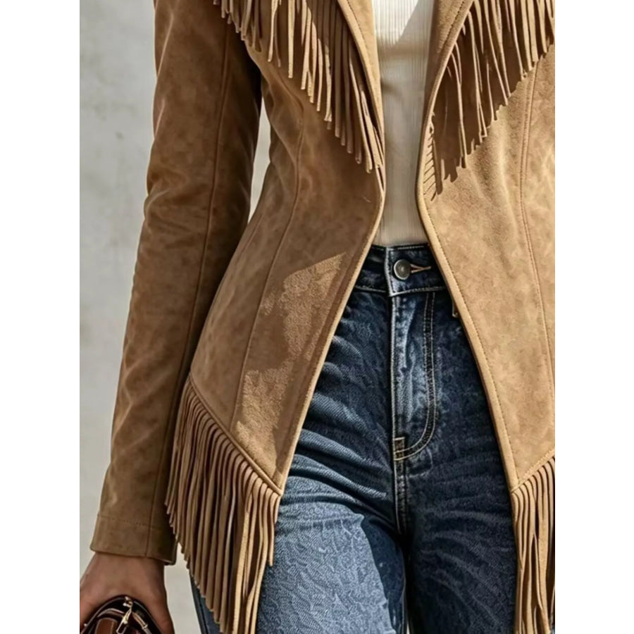 Western-Inspired Fringed Open Front Jacket Apparel and Accessories