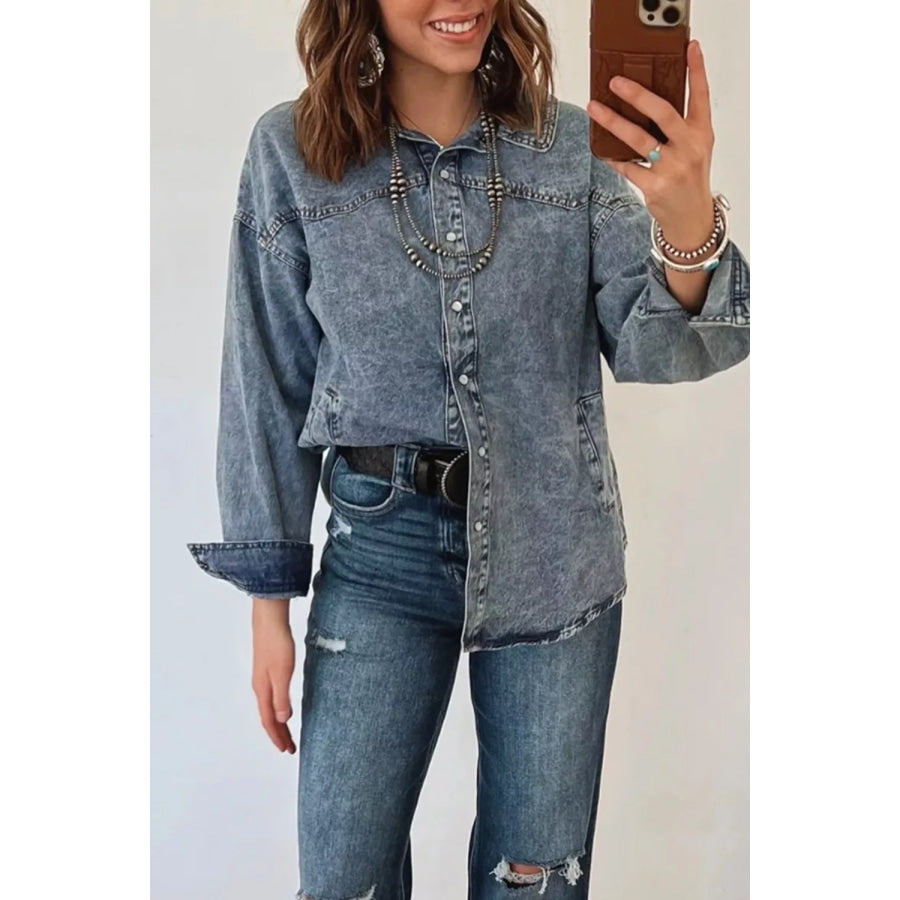 Western Long Sleeve Shirt Collar Tunic Denim Jacket Apparel and Accessories