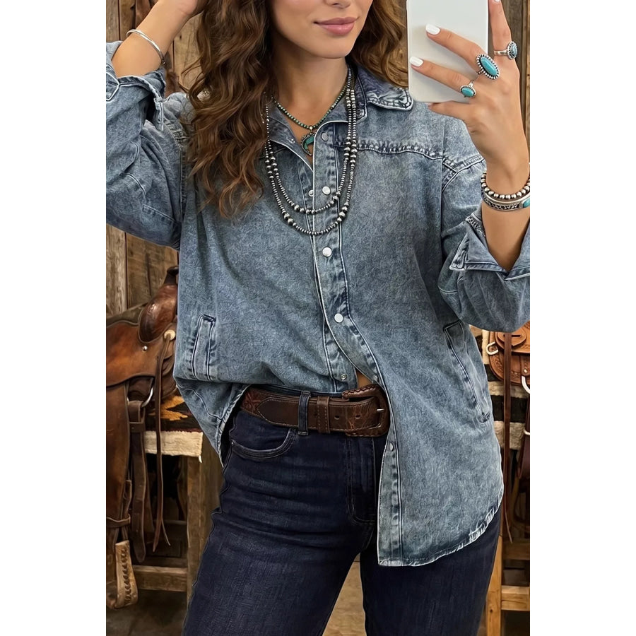 Western Long Sleeve Shirt Collar Tunic Denim Jacket Medium / S Apparel and Accessories