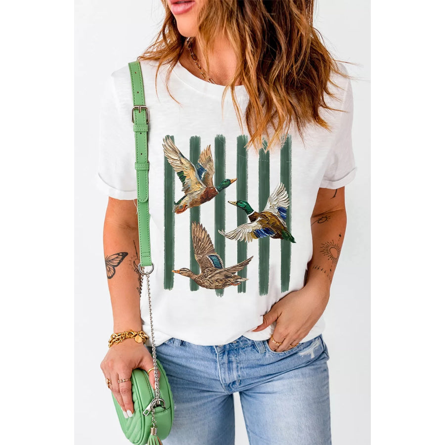 Western Mallard Stripes Graphic Round Neck Casual Tee Apparel and Accessories