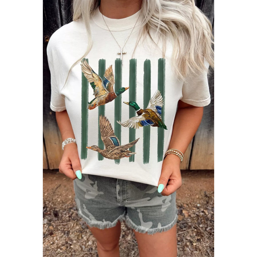 Western Mallard Stripes Graphic Round Neck Casual Tee Apparel and Accessories