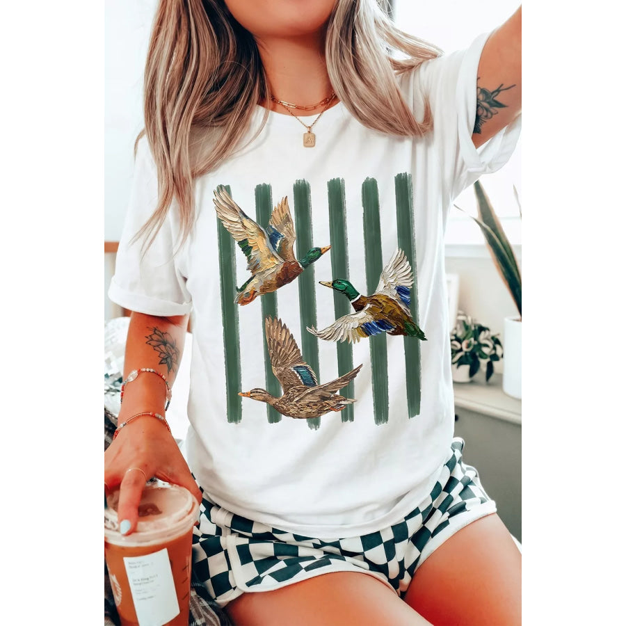 Western Mallard Stripes Graphic Round Neck Casual Tee Apparel and Accessories