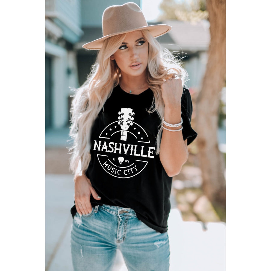 Western NASHVILLE MUSIC CITY Cuffed Graphic Tee Shirt Apparel and Accessories
