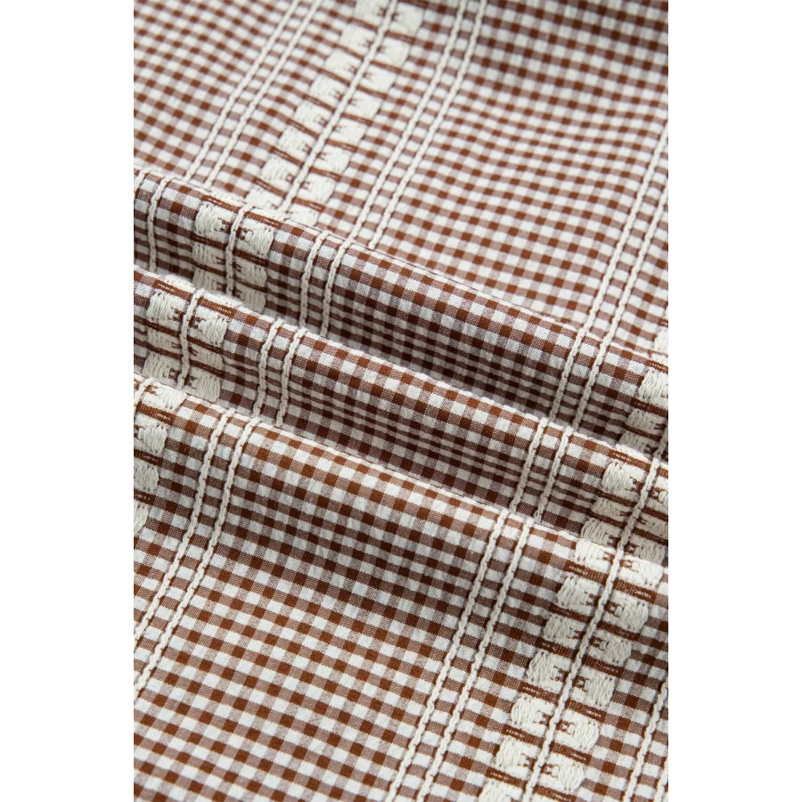 Western Pony Embroidered Yoke Puff Sleeve Gingham Blouse Apparel and Accessories