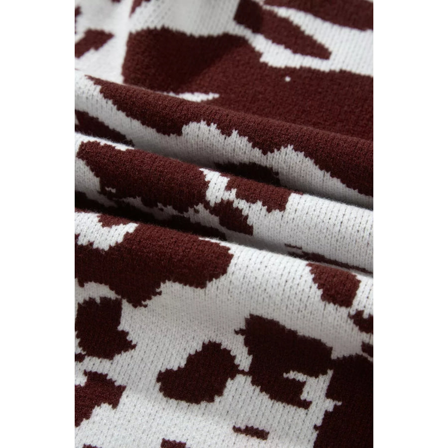Western Print Cow Pattern Long Sleeve Round Neck Pullover Knitwear Sweater Apparel and Accessories