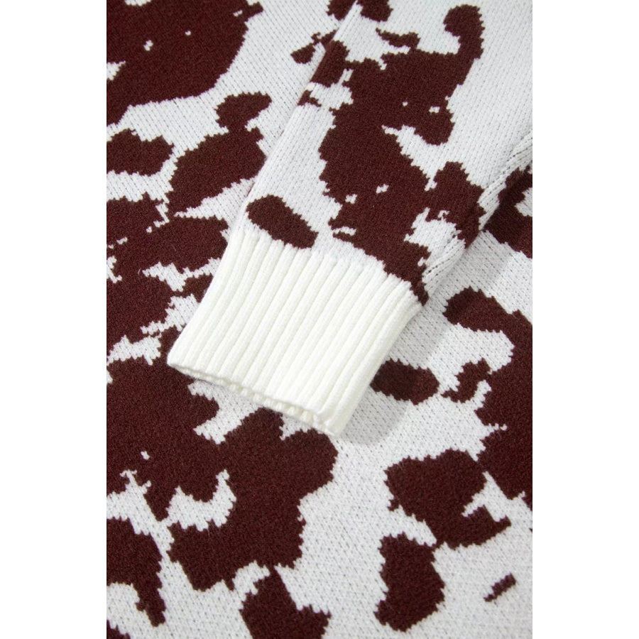 Western Print Cow Pattern Long Sleeve Round Neck Pullover Knitwear Sweater Apparel and Accessories