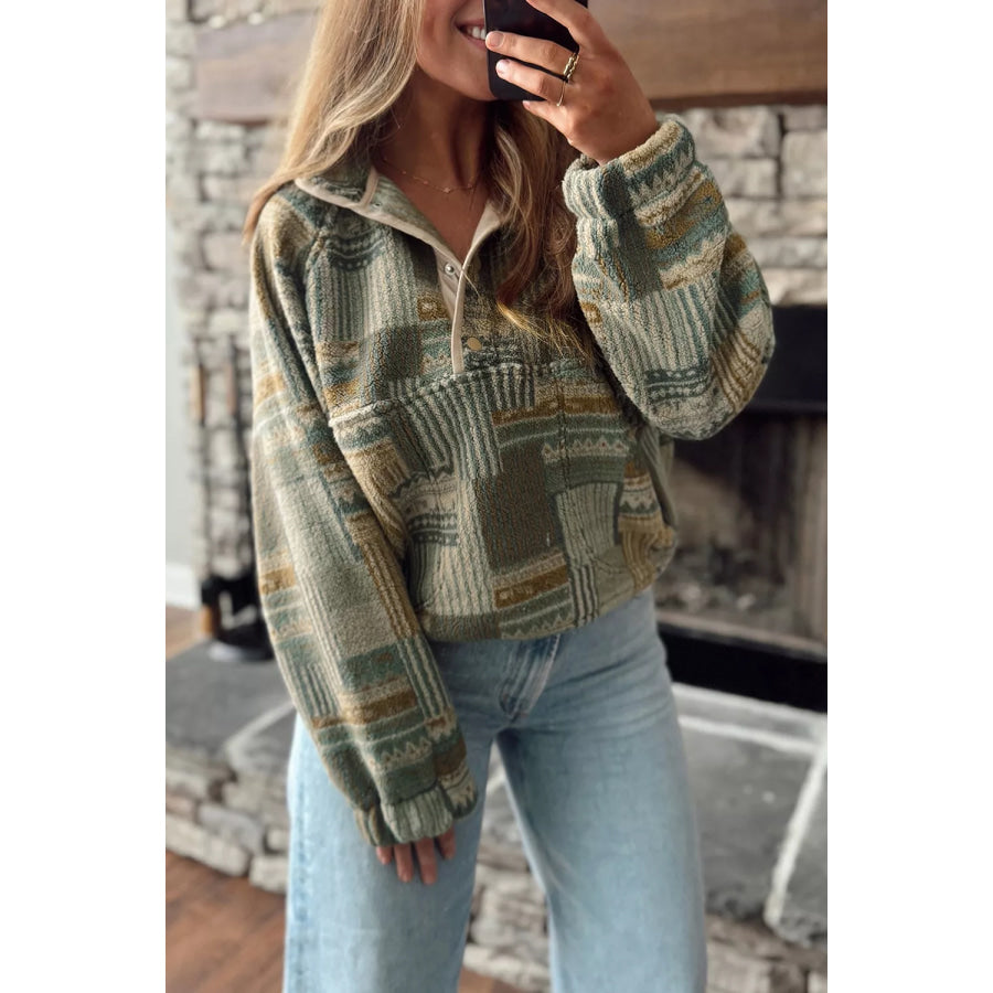 Western Print Fleece Long Sleeve Casual Fit Sweatshirt Moss / S Apparel and Accessories