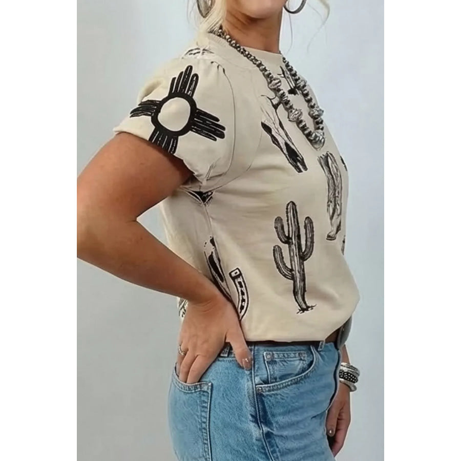 Western Print Short Sleeve T Shirt Apparel and Accessories