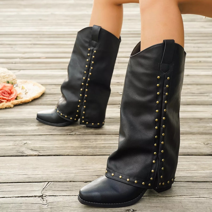 Western Studded Mid-Calf Boots Apparel and Accessories