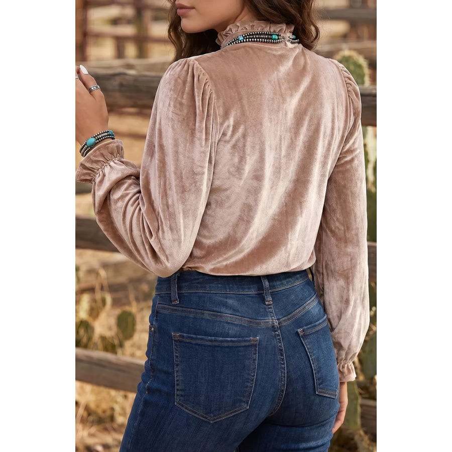 Western Style Long Sleeve Stand Neck Velvet Top Apparel and Accessories