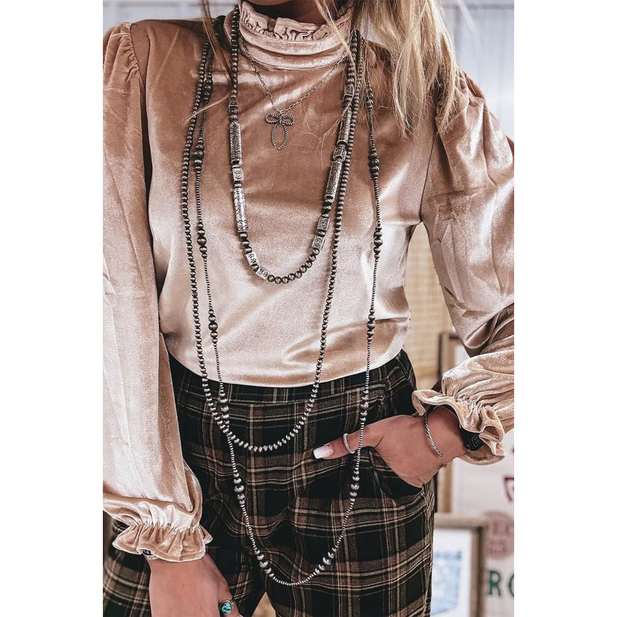 Western Style Long Sleeve Stand Neck Velvet Top Apparel and Accessories
