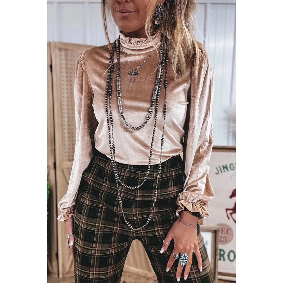 Western Style Long Sleeve Stand Neck Velvet Top Apparel and Accessories
