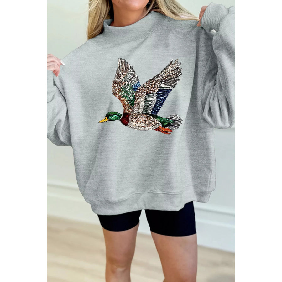 Western Style Mallard Duck Printed Graphic Baggy Mock Neck Sweatshirt Apparel and Accessories