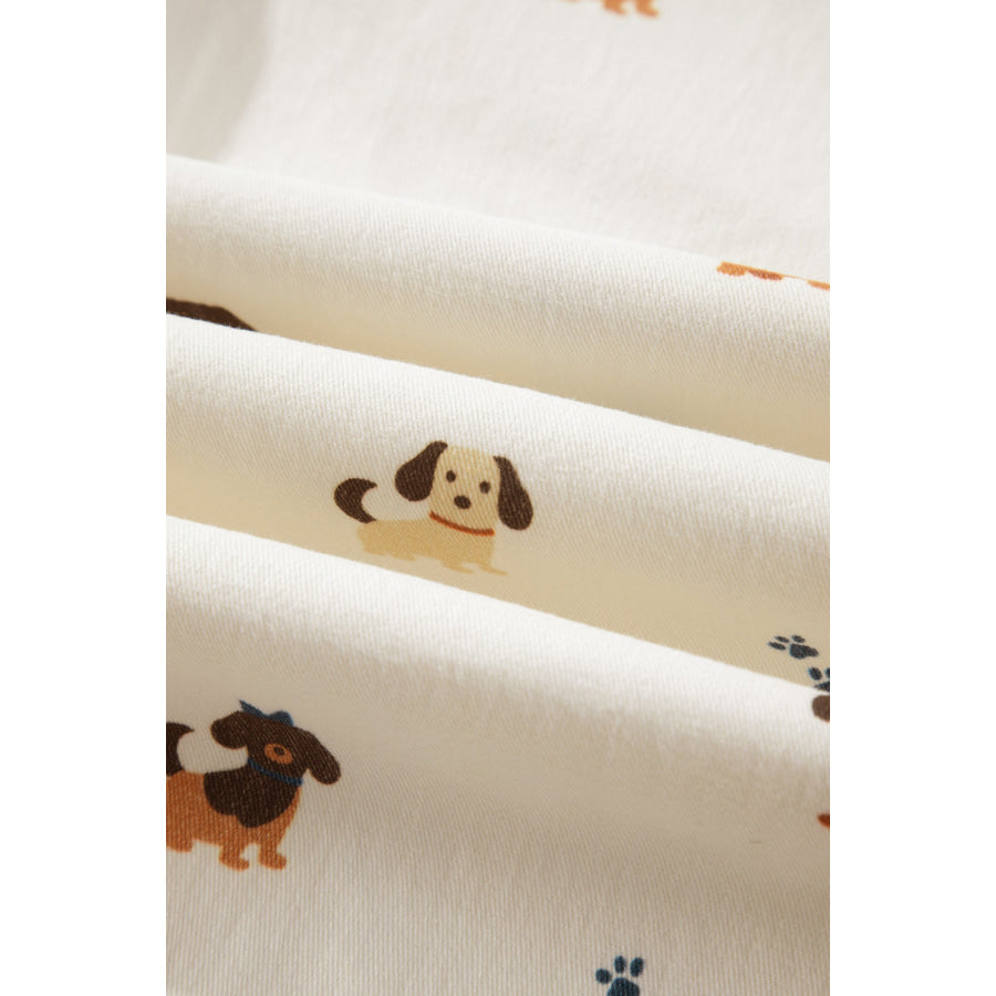White Abstract Dog Print Wide Leg Full-Length Jeans Bottoms/Jeans