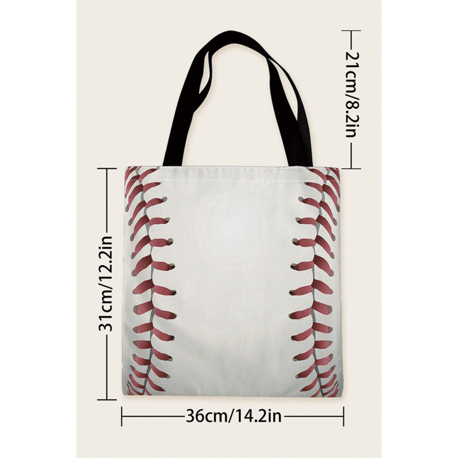 White Baseball Print Canvas Tote Bag White / ONE SIZE / 100% Polyester Shoes &amp; Bags/Handbags