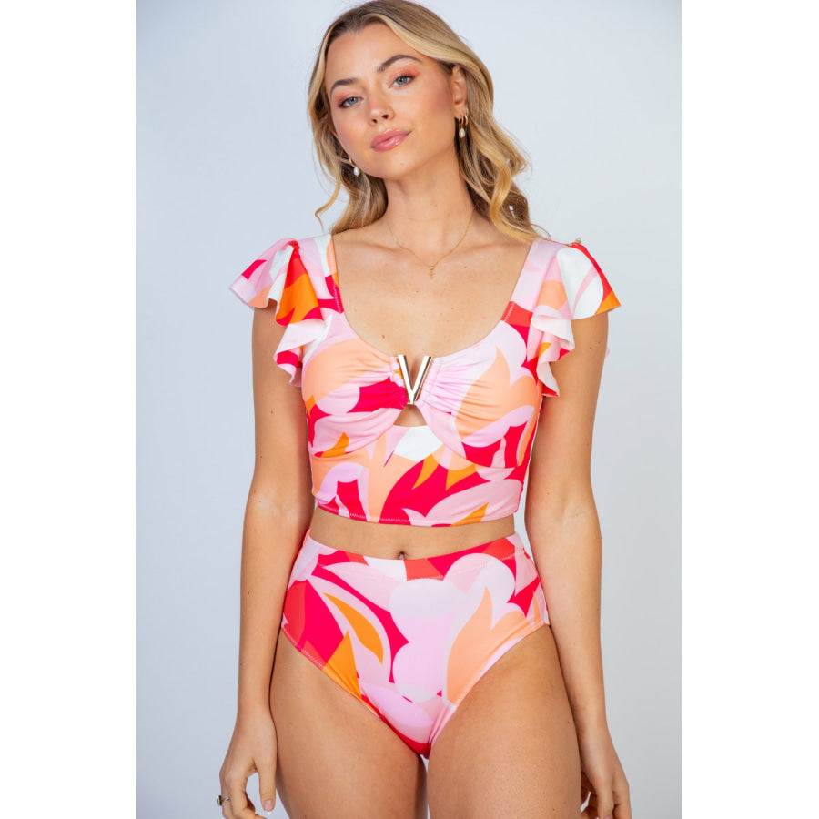 White Birch Full Size Floral Two Piece Swim Set Orange / S Apparel and Accessories