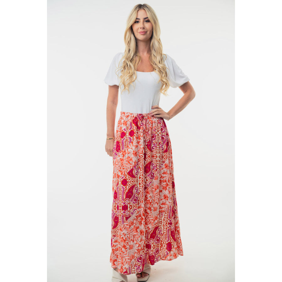 White Birch Full Size High Waisted Floral Woven Skirt Orange / S Apparel and Accessories