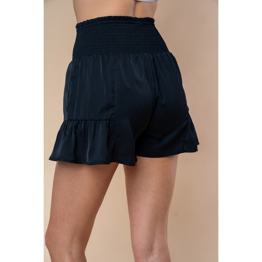 White Birch Full Size High Waisted Smocked Shorts Black / S Apparel and Accessories