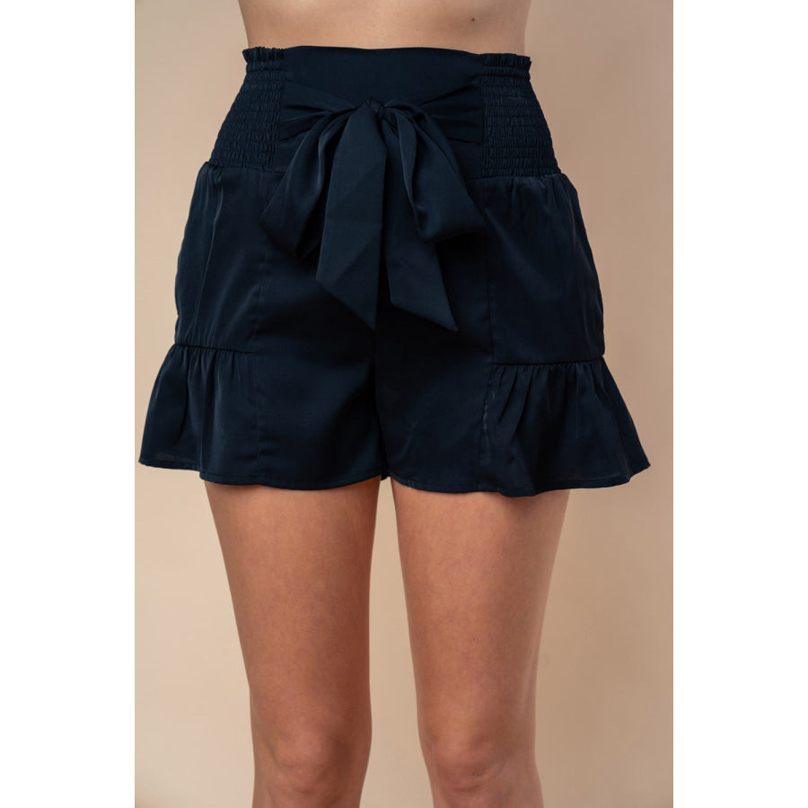 White Birch Full Size High Waisted Smocked Shorts Black / S Apparel and Accessories