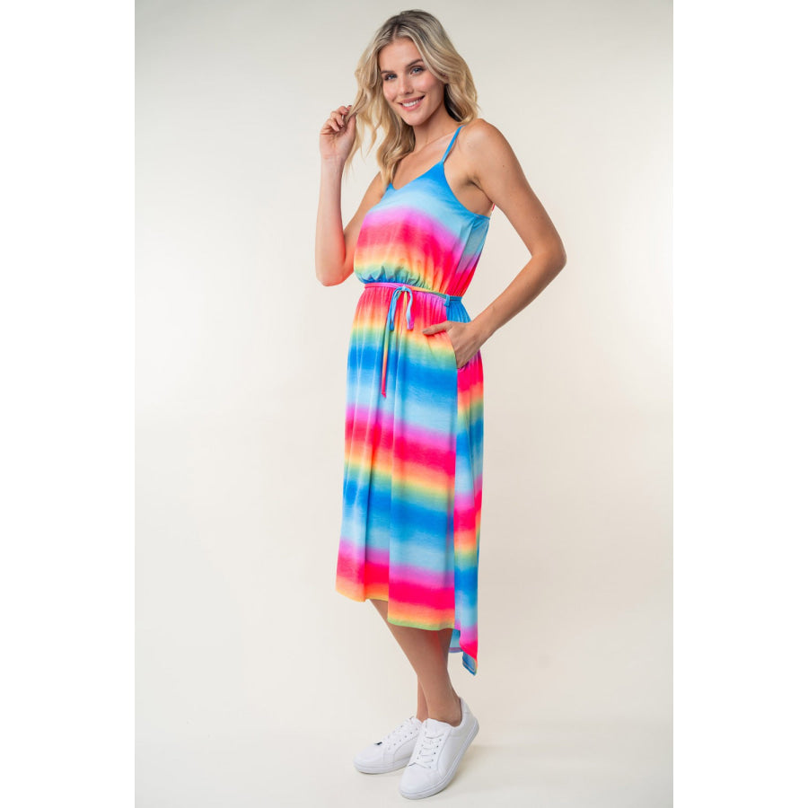 White Birch Full Size Ombre Striped Midi Cami Dress Apparel and Accessories