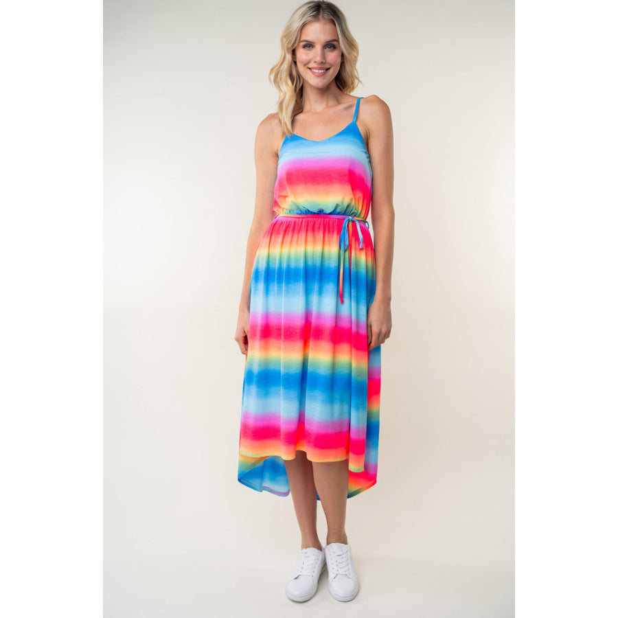 White Birch Full Size Ombre Striped Midi Cami Dress Multi / S Apparel and Accessories