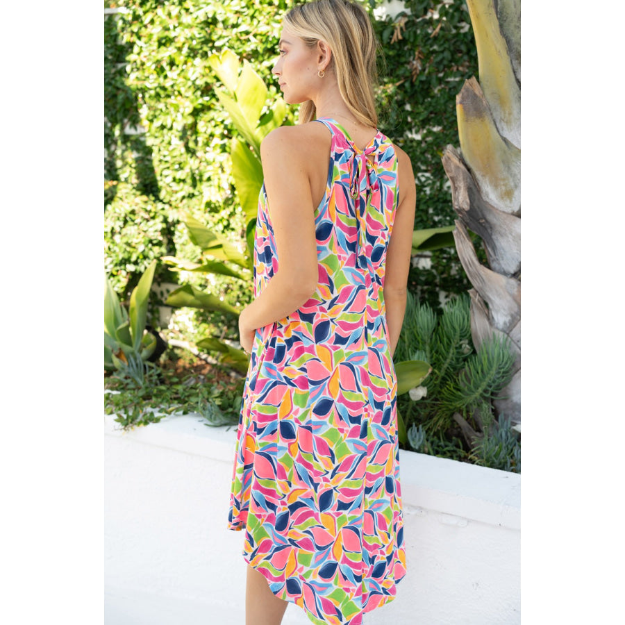 White Birch Full Size Printed Sleeveless Dress with Pockets Multi / S Apparel and Accessories