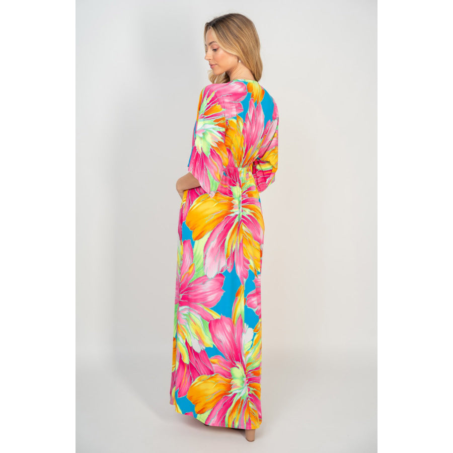 White Birch Printed V - Neck Maxi Dress with Pockets Multi / S Apparel and Accessories