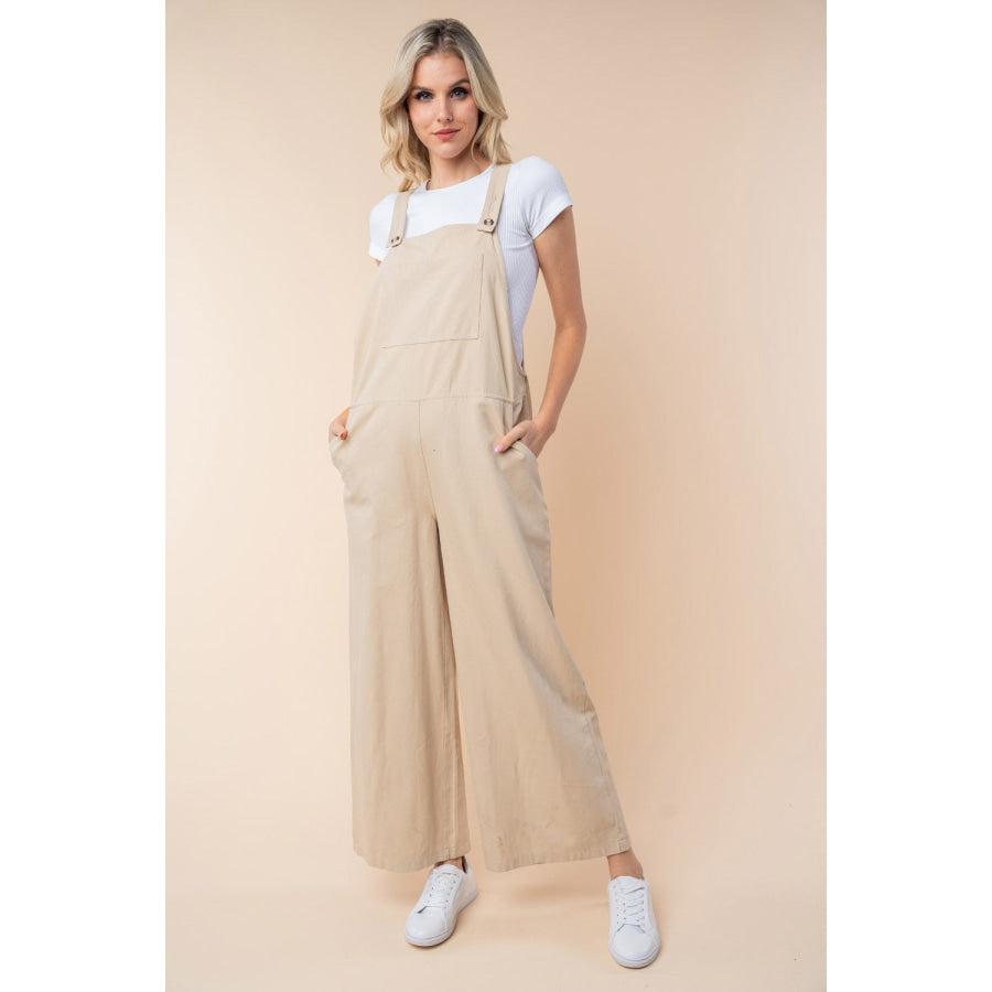 White Birch Sleeveless Wide Leg Jumpsuit Oatmeal / S Apparel and Accessories