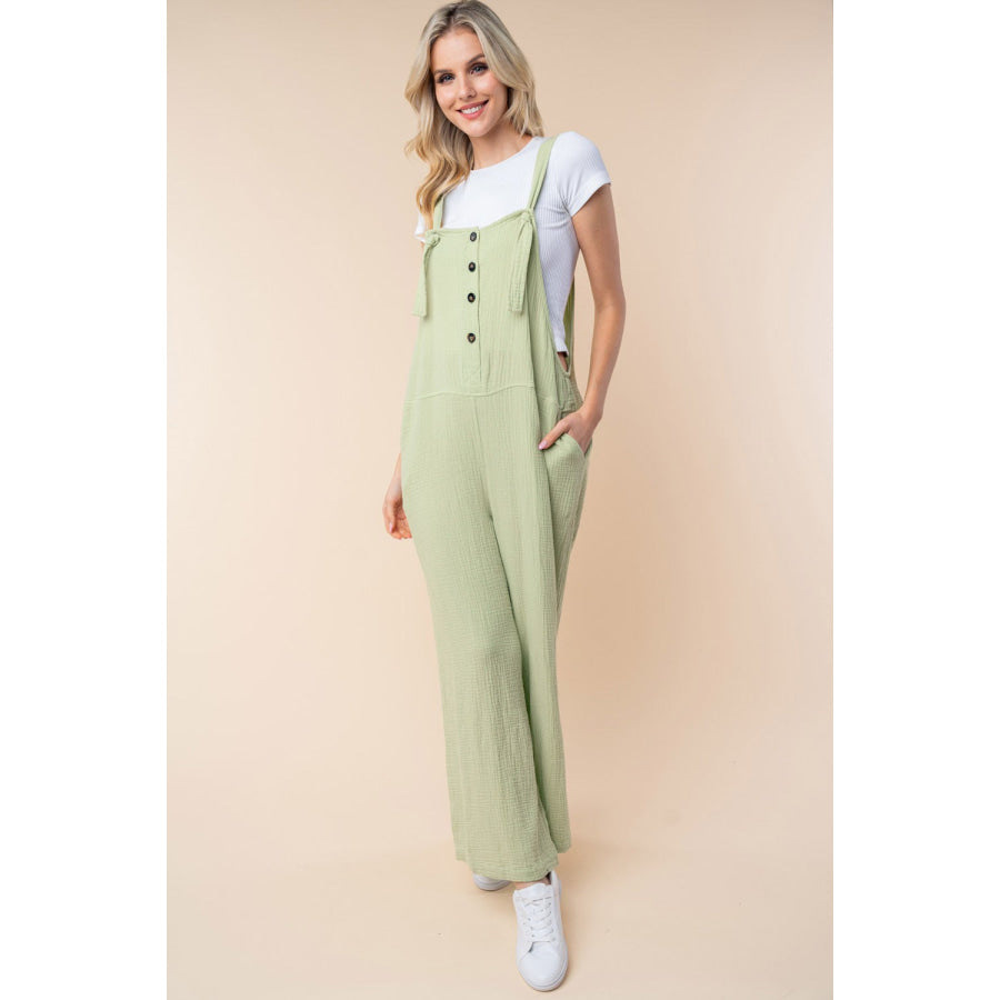 White Birch Texture Sleeveless Wide Leg Jumpsuit Sage / S Apparel and Accessories