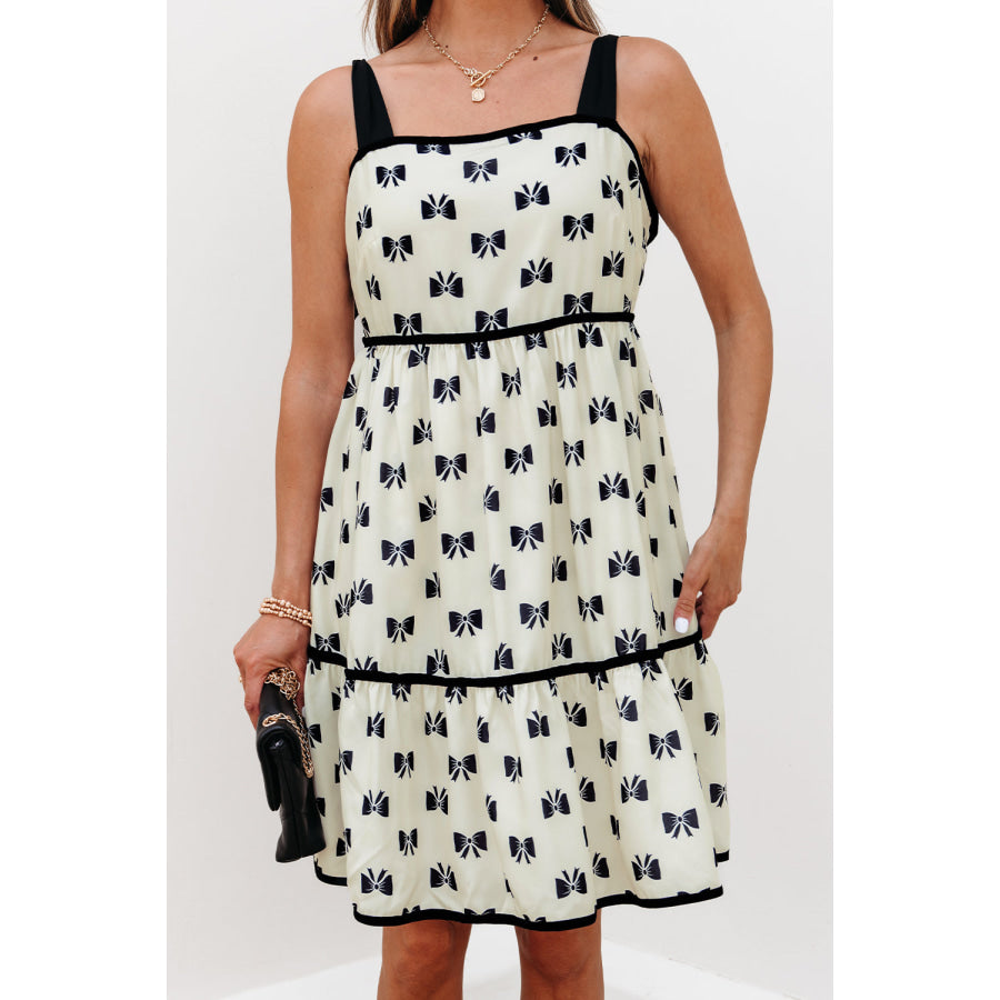 White Bow Knot Color Contrast Trim Knotted Shoulder Mini Dress Dresses/Mini Dresses