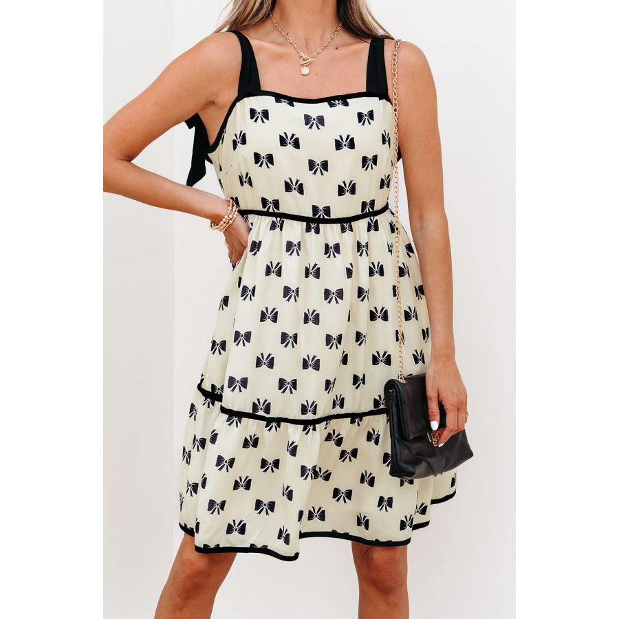 White Bow Knot Color Contrast Trim Knotted Shoulder Mini Dress Dresses/Mini Dresses
