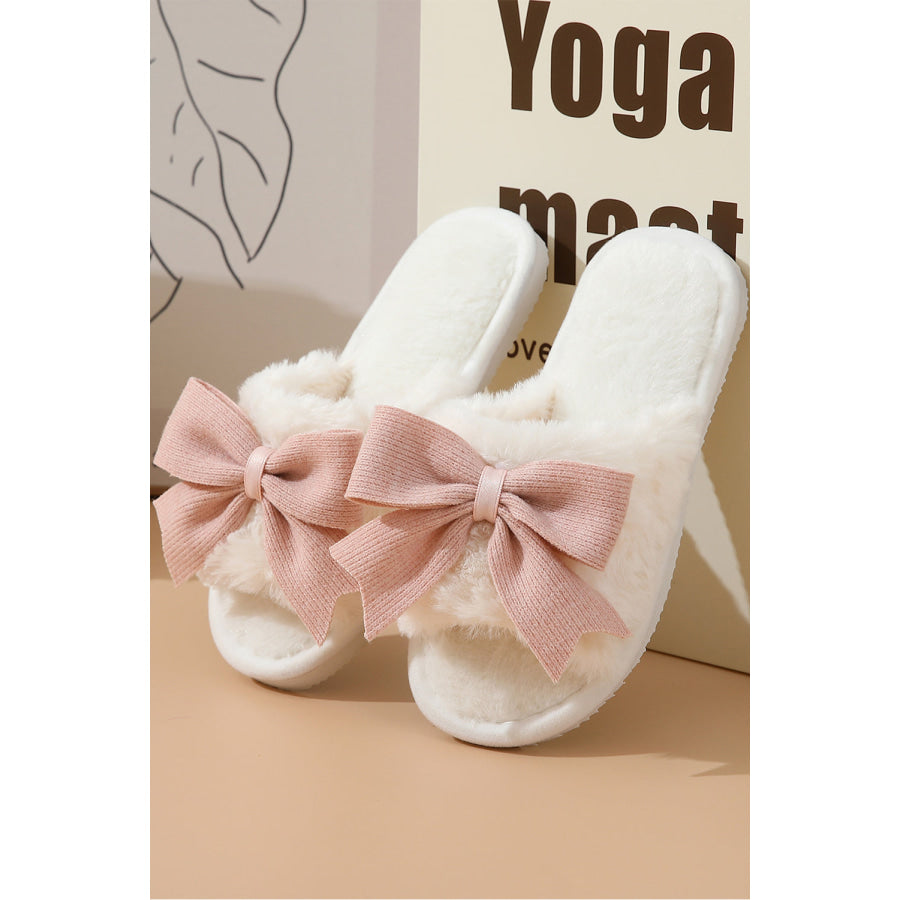 White Bow Knot Decor Open Toe Plush Slippers White / 37 Shoes & Bags/Slippers