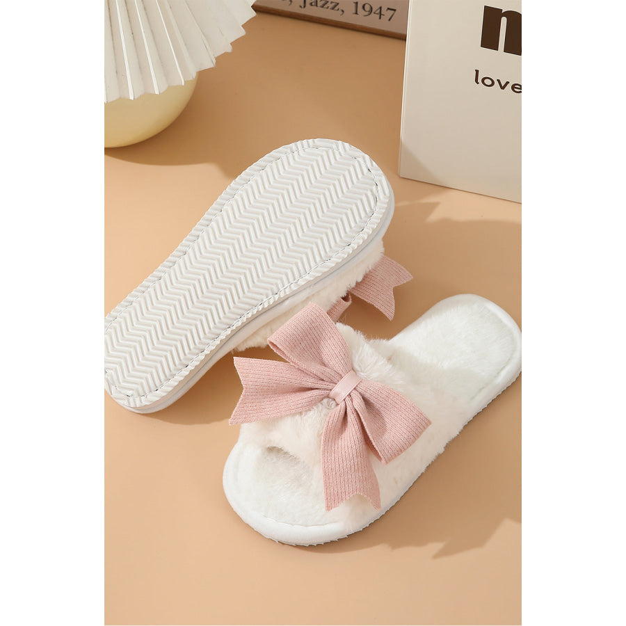 White Bow Knot Decor Open Toe Plush Slippers White / 37 Shoes & Bags/Slippers