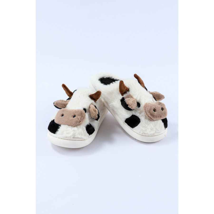 White Cartoon Animal Cow Plush Slippers Shoes &amp; Bags/Slippers