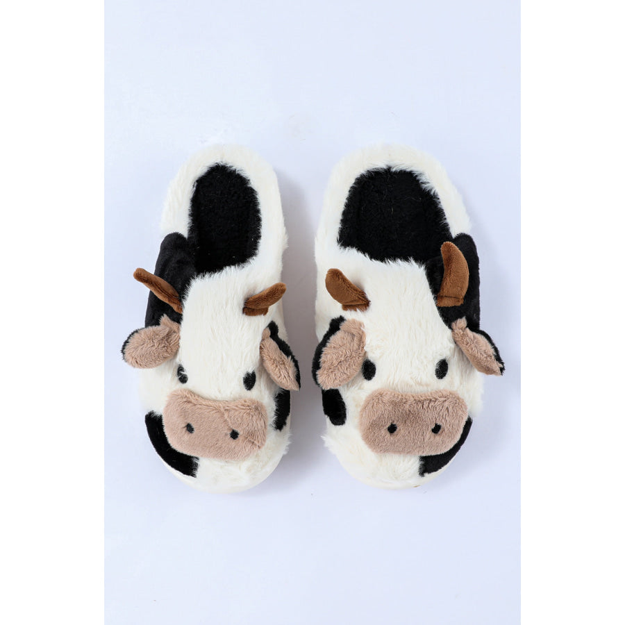 White Cartoon Animal Cow Plush Slippers Shoes &amp; Bags/Slippers