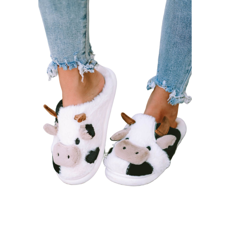 White Cartoon Animal Cow Plush Slippers Shoes &amp; Bags/Slippers